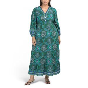 CELINA MOON Dark Green Plus Floral Print Maxi Dress